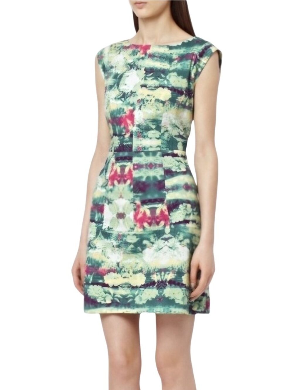 Reiss Otto Watercolor Floral Cap Sleeve Sheath Dress Size 8